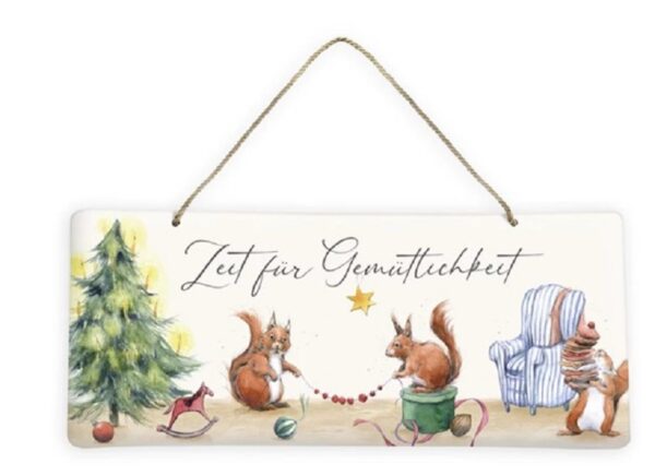Blechschild "Weihnachten mit Eichhörnchen"